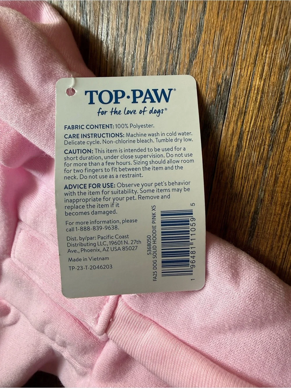 Top Paw Light Pink Pullover Dog Hoodie with Paw Accent